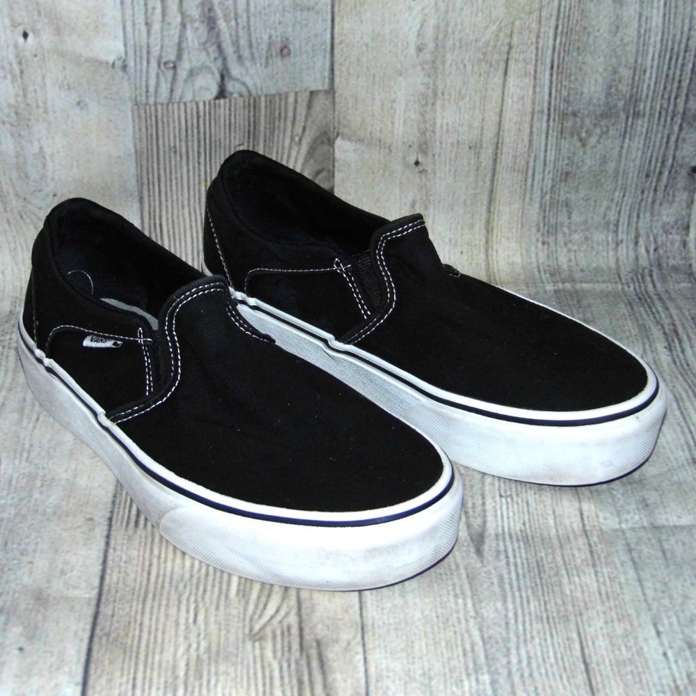 Vans Asher Platform Slip On Black Canvas Sneakers Womens Size 10